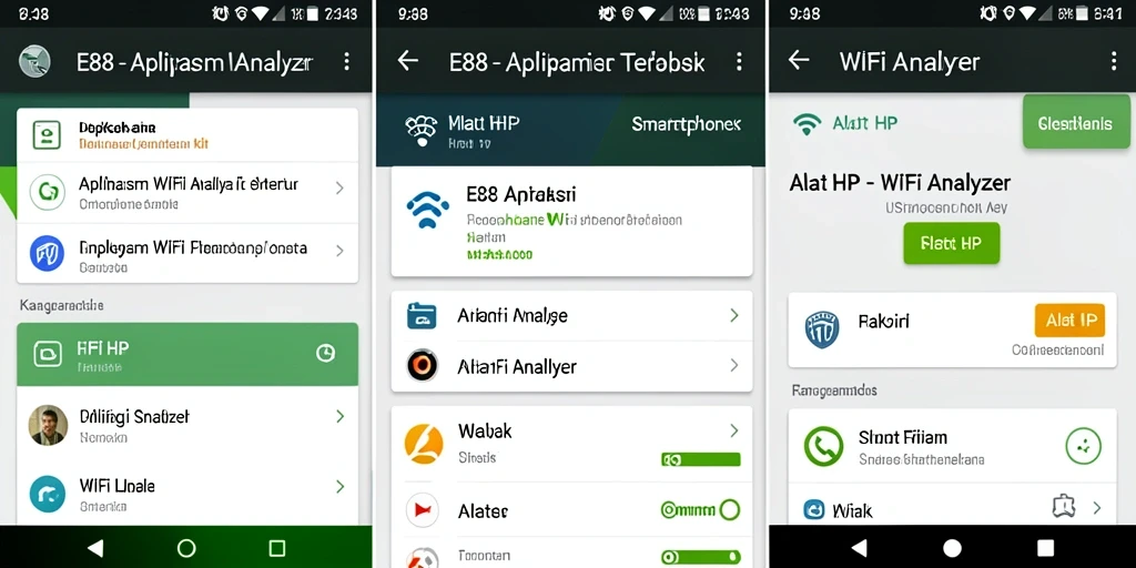 Tampilan antarmuka aplikasi E88 sebagai WiFi Analyzer yang informatif.