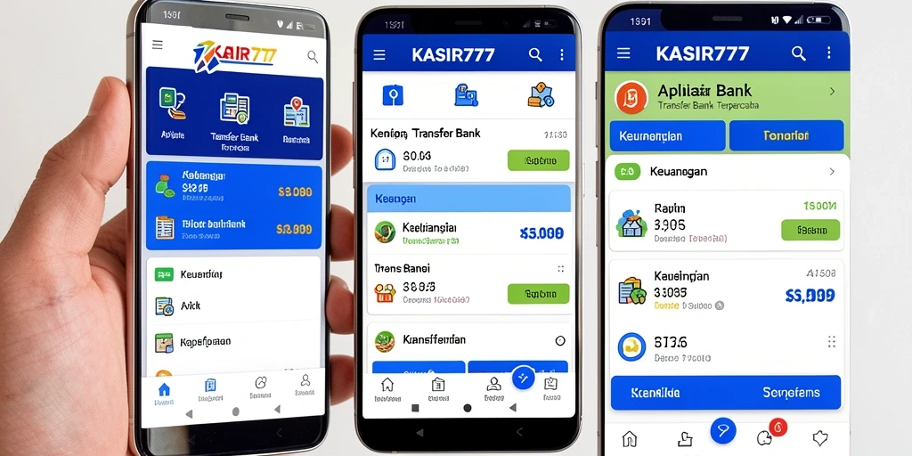 Antarmuka aplikasi KASIR777 yang menunjukkan fitur Transfer Bank.