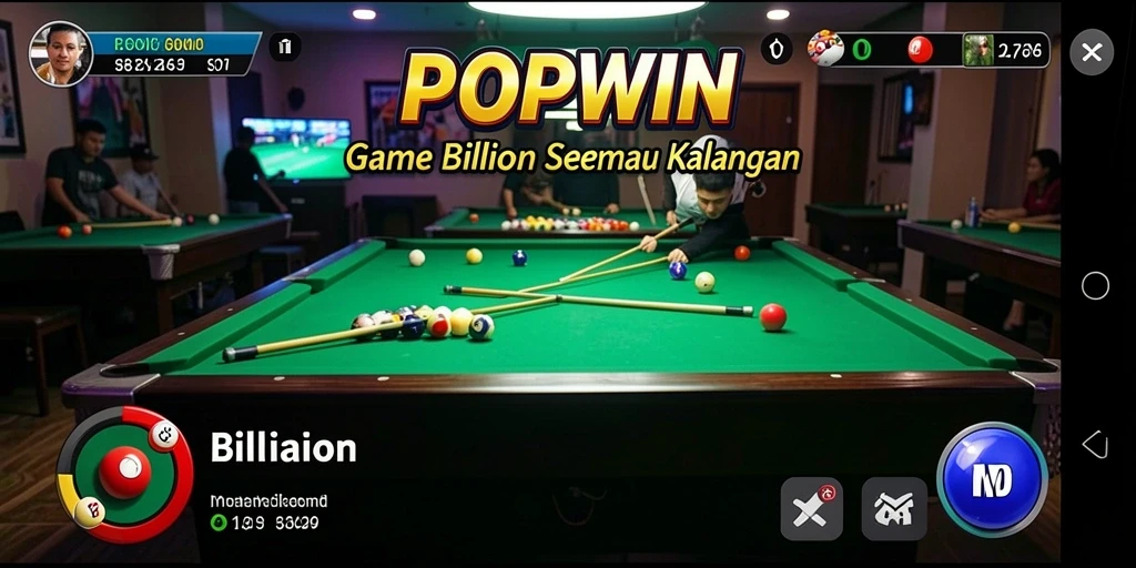 Tampilan antarmuka POPWIN dengan fitur Billiard yang menarik dan interaktif.